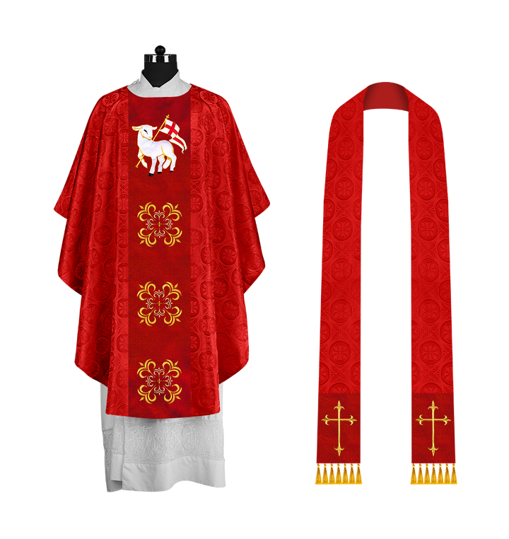 Embroidered Gothic Chasuble for Clergy with Liturgical Orphrey Design