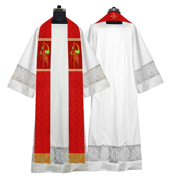 Clergy Stole with Ornate Embroidered Liturgical Motif