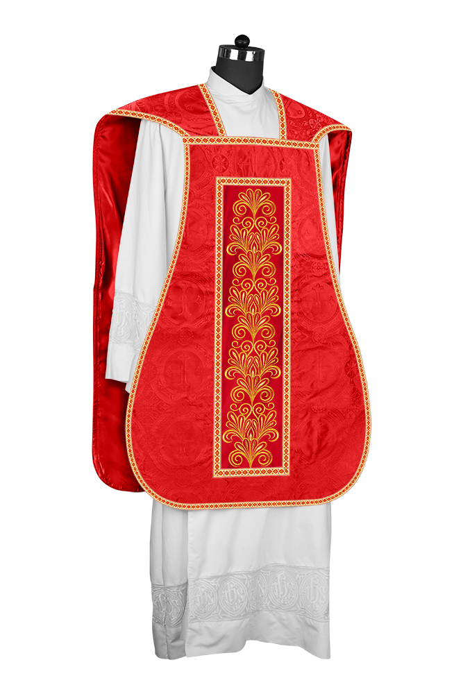 Roman Chasuble Vestment Enriched with Colored Braids and Trims