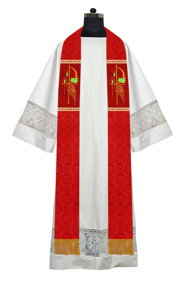 Clergy Stole with Ornate Embroidered Liturgical Motif