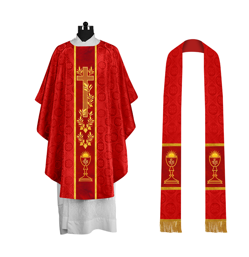 Traditional Liturgical Chasuble with Ornate Embroidered Orphrey
