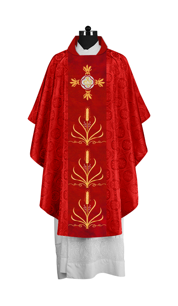 Traditional Liturgical Chasuble with Ornate Embroidered Orphrey