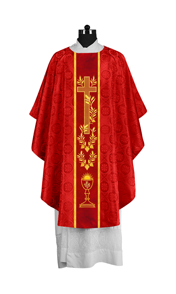 Traditional Liturgical Chasuble with Ornate Embroidered Orphrey