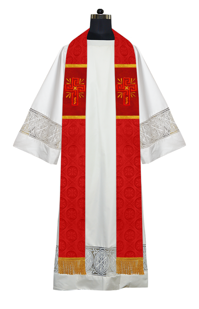 Liturgical Stole Adorned with Embroidered Cross Motif