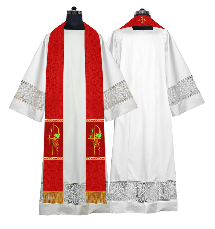 Clergy Stole with Ornate Embroidered Liturgical Motif