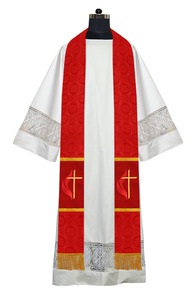 Liturgical Stole Adorned with Embroidered Cross Motif