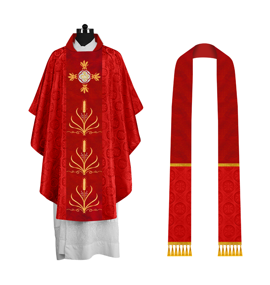 Traditional Liturgical Chasuble with Ornate Embroidered Orphrey