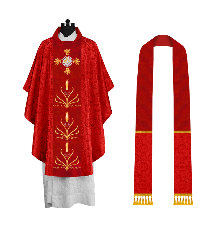 Traditional Liturgical Chasuble with Ornate Embroidered Orphrey