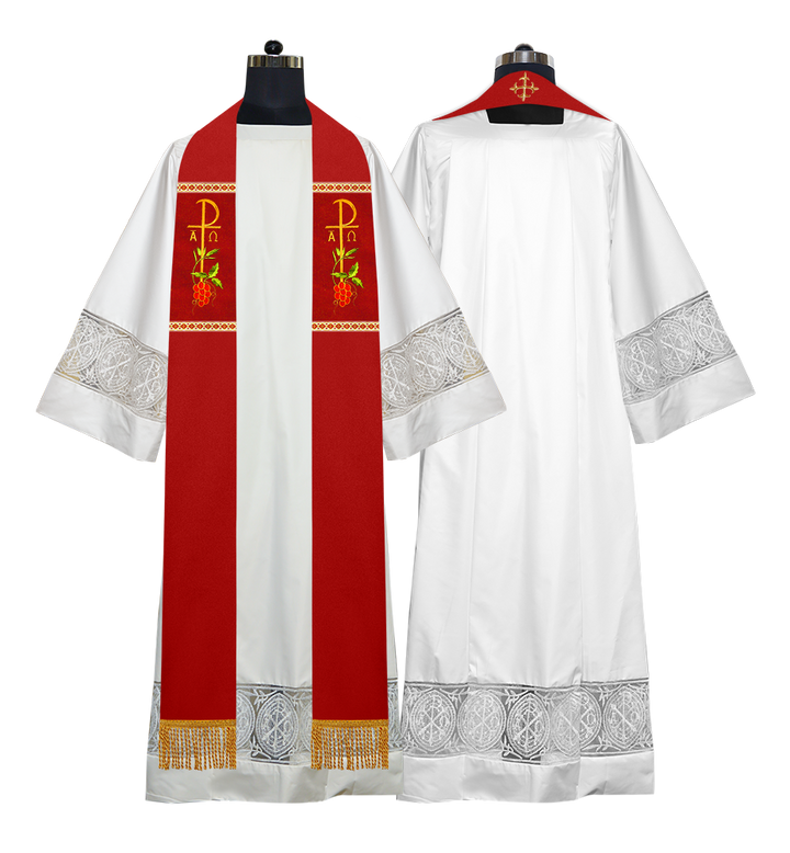 Embroidered CHI RHO with Grapes Clergy Stole