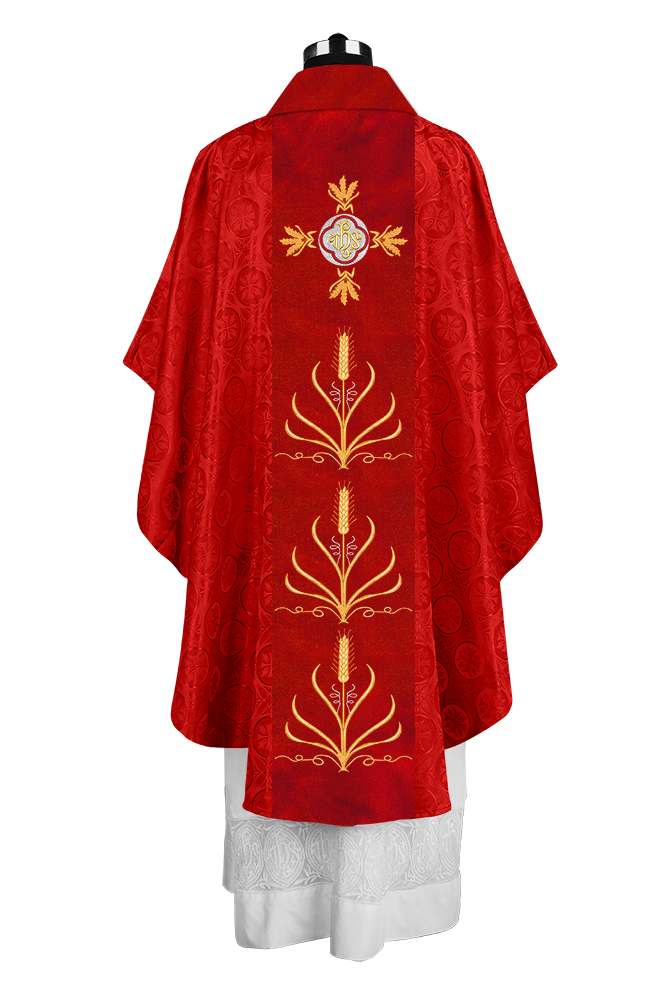 Traditional Liturgical Chasuble with Ornate Embroidered Orphrey