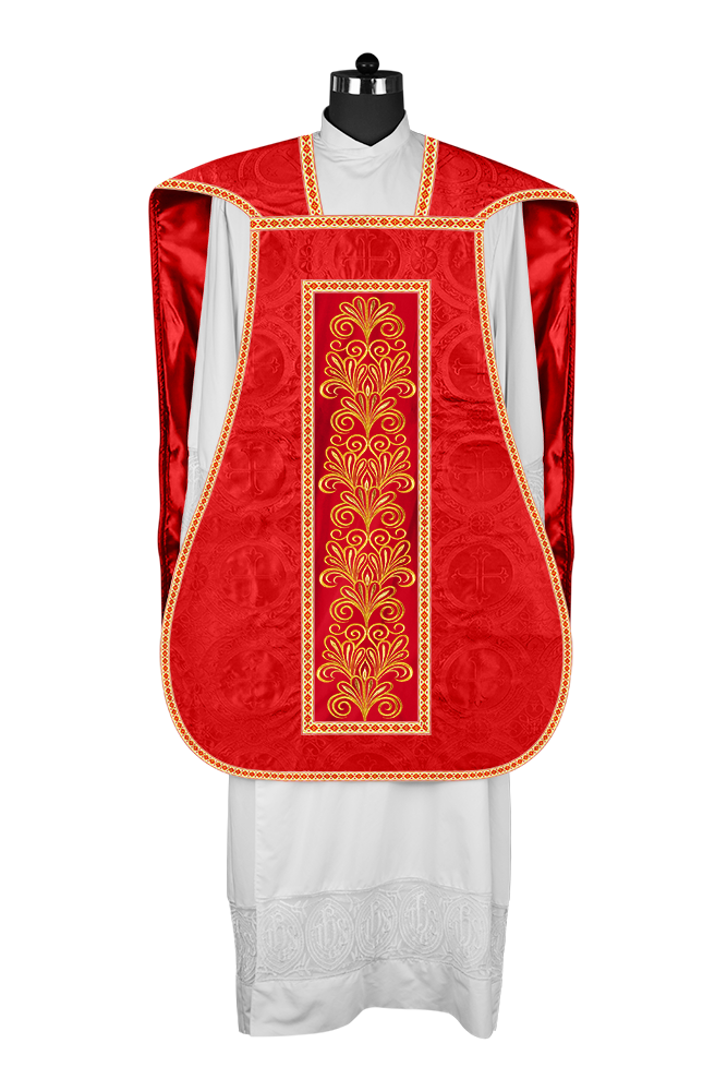 Roman Chasuble Vestment Enriched with Colored Braids and Trims