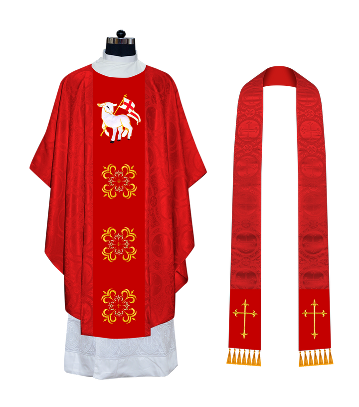 GOTHIC CHASUBLE VESTMENT EMBELLISHED WITH LITURGICAL MOTIFS