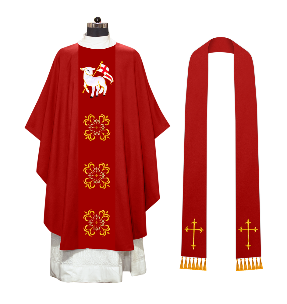 GOTHIC CHASUBLE VESTMENT EMBELLISHED WITH LITURGICAL MOTIFS