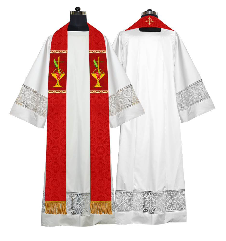 Clergy Stole with Ornate Embroidered Liturgical Motif