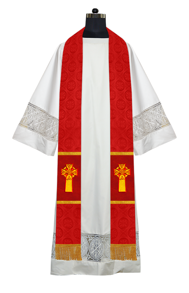 Liturgical Stole Adorned with Embroidered Cross Motif
