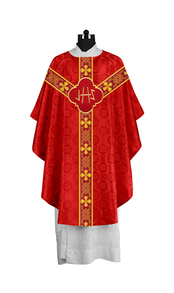 Pastor Chasuble with Embroidered Motif and Braided Orphrey