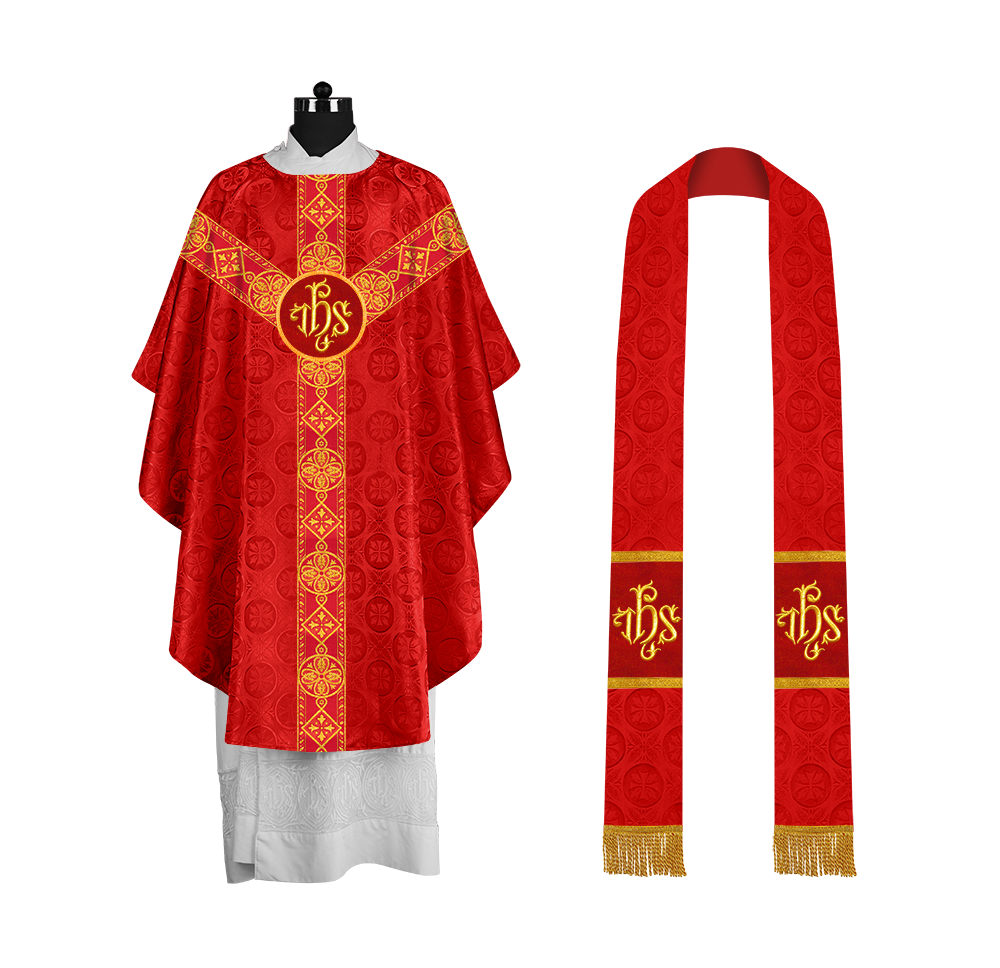 Liturgical Gothic Chasuble with Fine Lace Orphrey and Motif