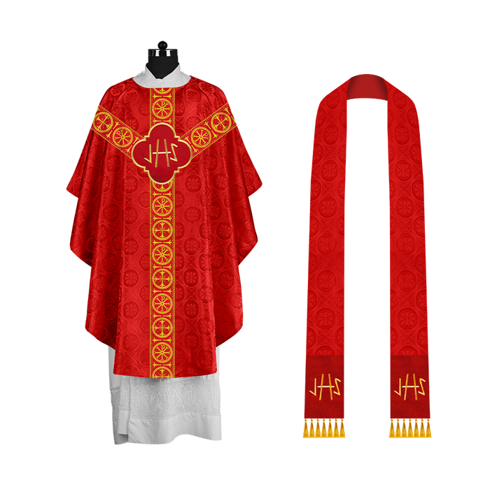 Handcrafted Liturgical Chasuble Adorned with Braided Orphrey
