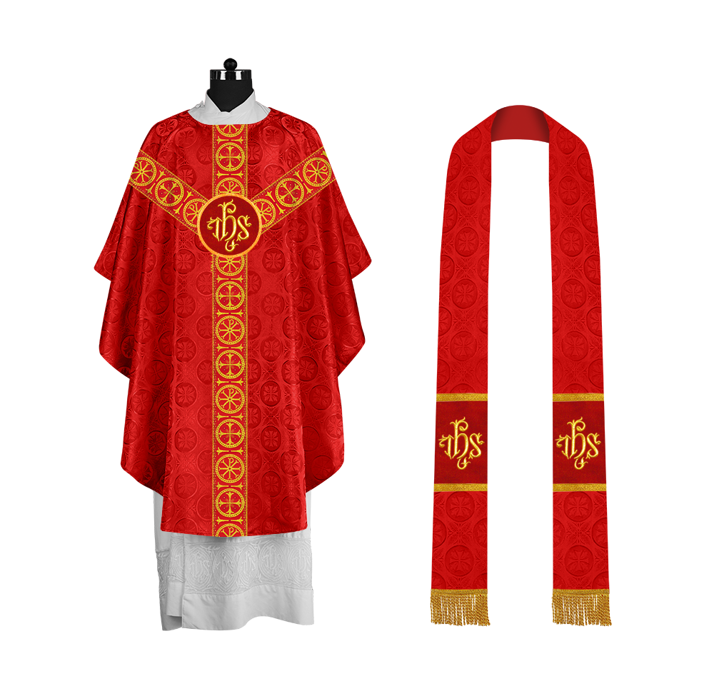 Gothic-Style Chasuble in Premium Fabric with Spiritual Motif
