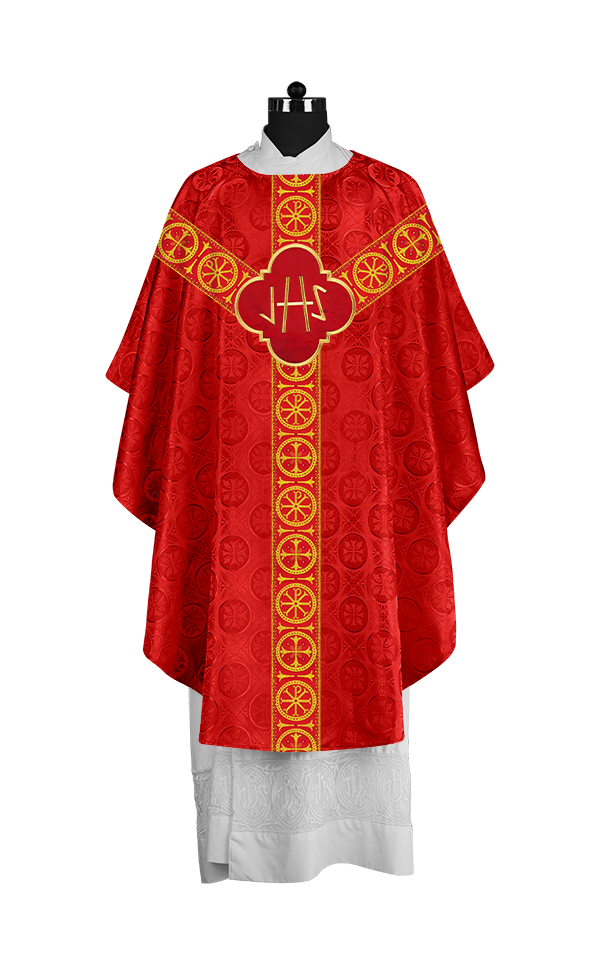 Handcrafted Liturgical Chasuble Adorned with Braided Orphrey