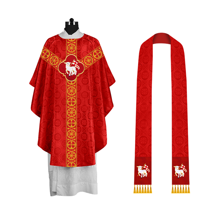 Handcrafted Liturgical Chasuble Adorned with Braided Orphrey