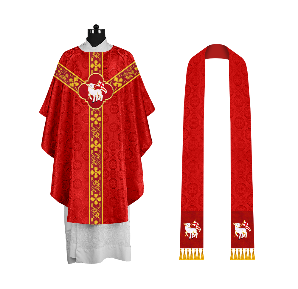 Pastor Chasuble with Embroidered Motif and Braided Orphrey