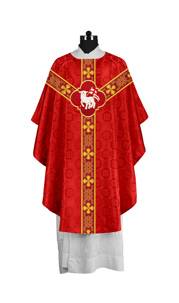 Pastor Chasuble with Embroidered Motif and Braided Orphrey