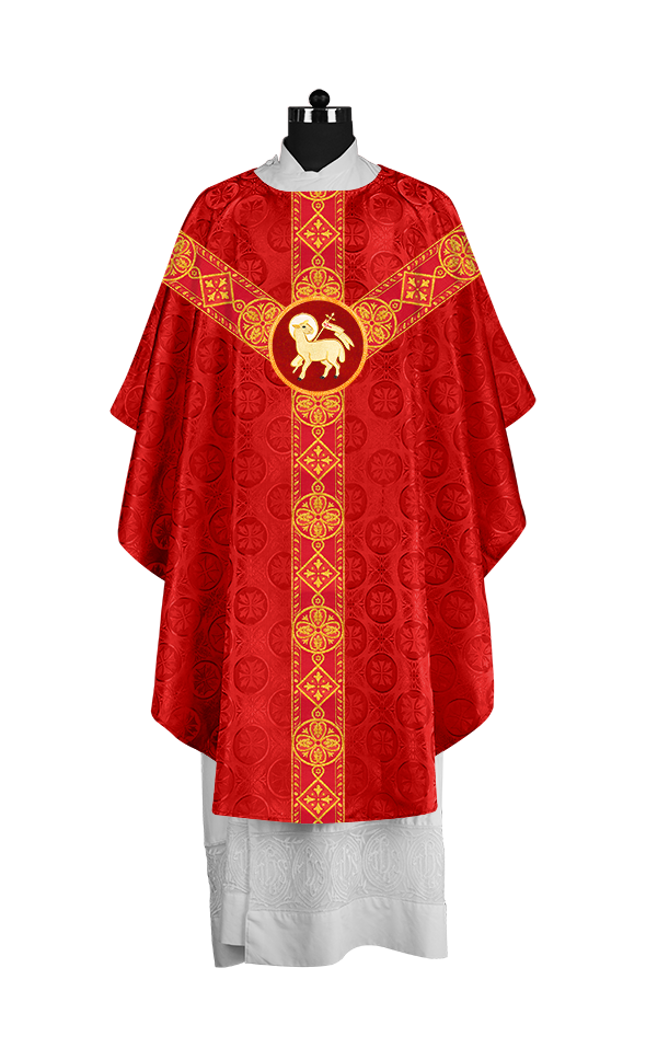 Liturgical Gothic Chasuble with Fine Lace Orphrey and Motif