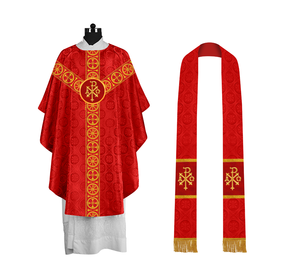 Gothic-Style Chasuble in Premium Fabric with Spiritual Motif