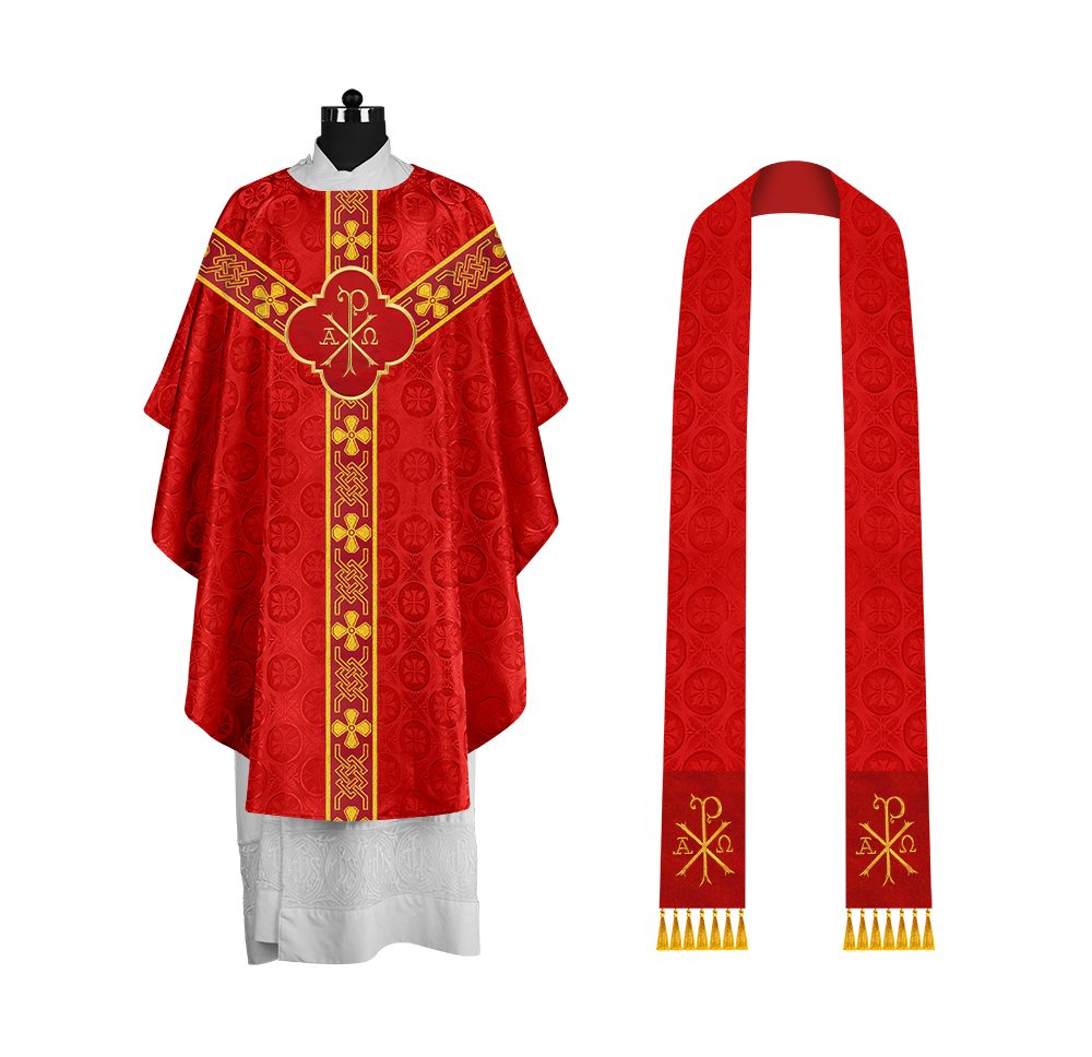 Pastor Chasuble with Embroidered Motif and Braided Orphrey
