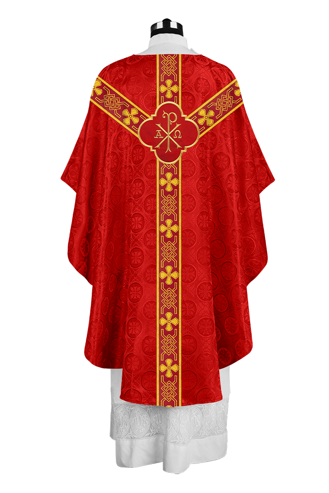 Pastor Chasuble with Embroidered Motif and Braided Orphrey