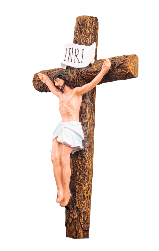 12" Sacred Crucifix of Jesus on Wooden-Style Cross Statue
