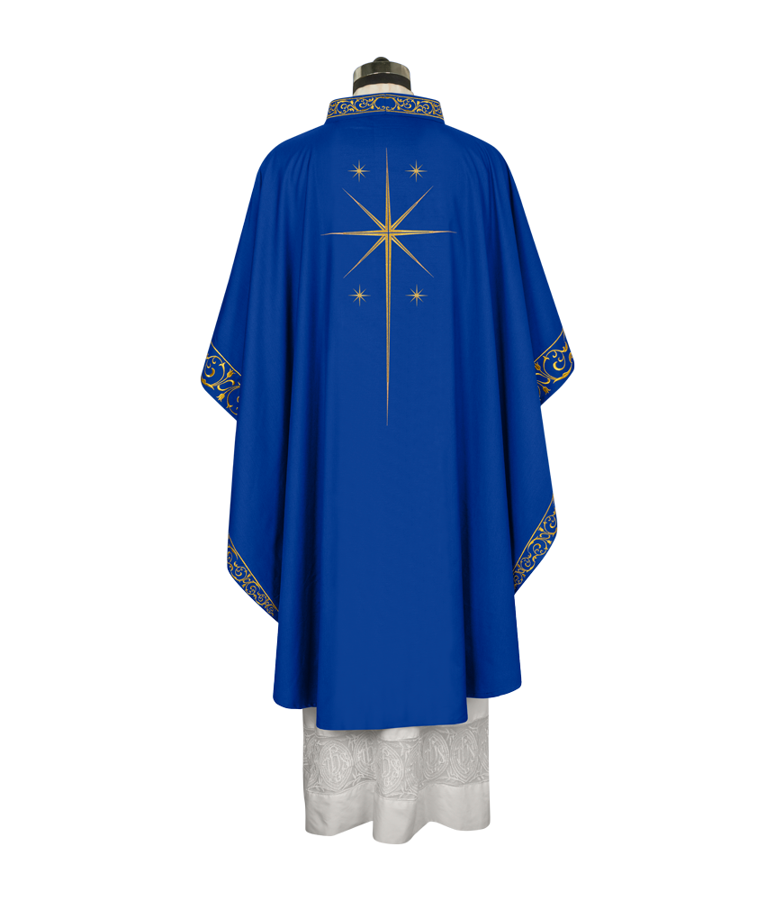 Ornate Advent Chasuble with Golden Star Embroidery