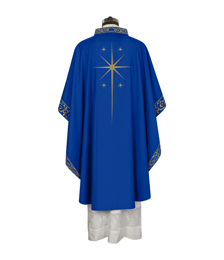 Ornate Advent Chasuble with Golden Star Embroidery