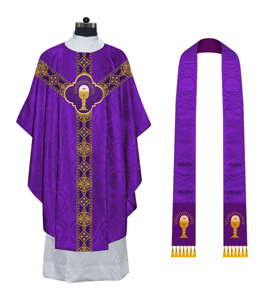 Liturgical Gothic Chasuble Vestment with Y Type Braided Orphrey