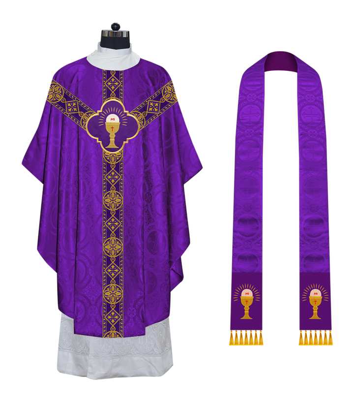 Liturgical Gothic Chasuble Vestment with Y Type Braided Orphrey