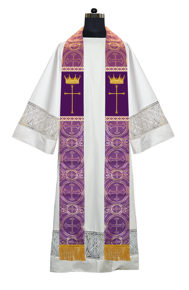 Pastor Clergy Stole with Spiritual Cross and Crown Embroidery