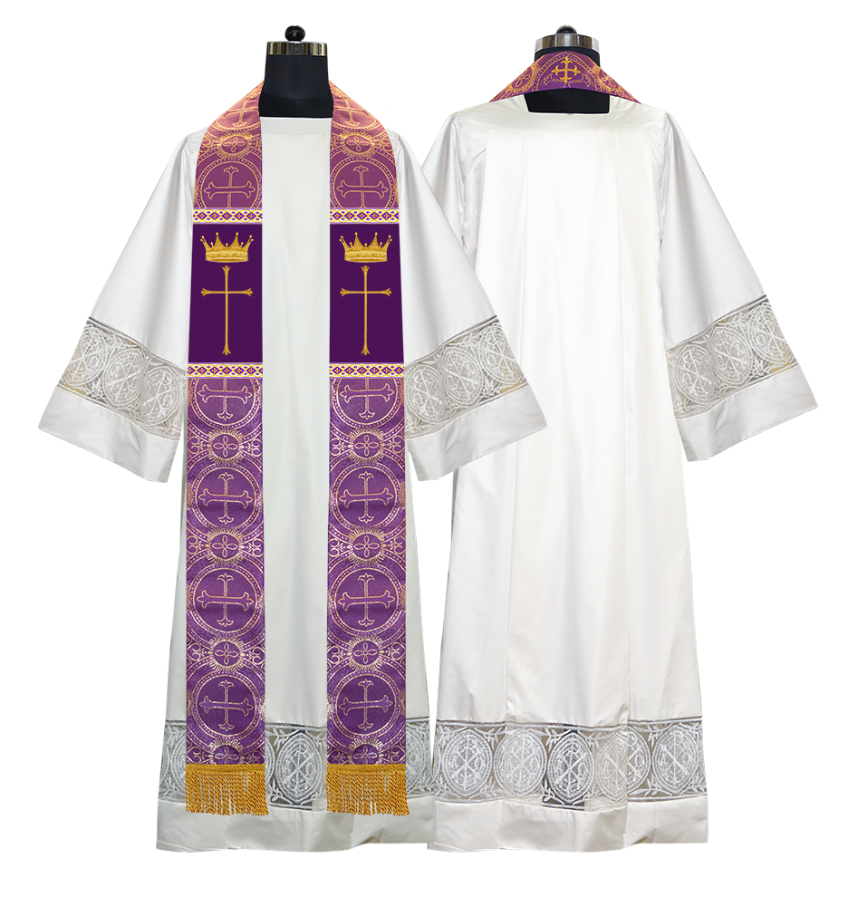 Pastor Clergy Stole with Spiritual Cross and Crown Embroidery