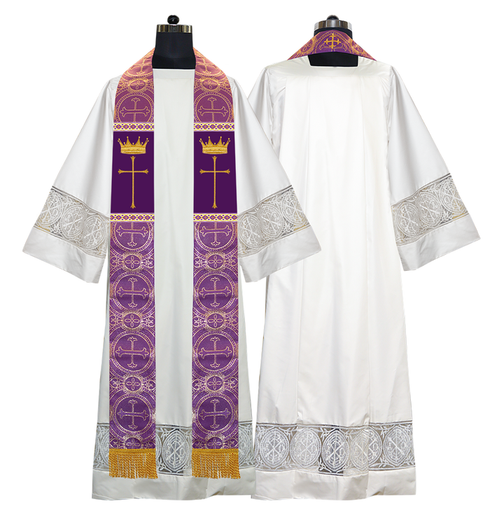 Pastor Clergy Stole with Spiritual Cross and Crown Embroidery