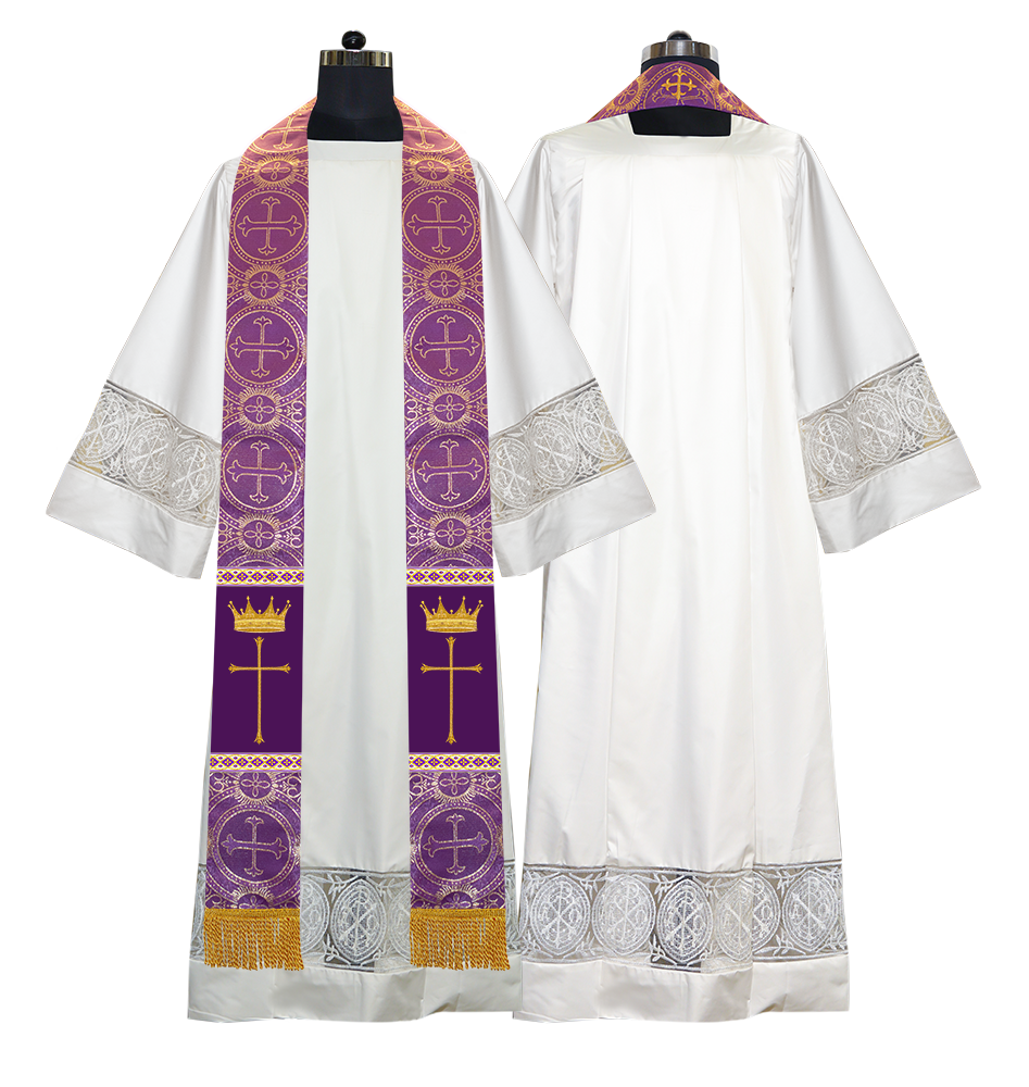 Pastor Clergy Stole with Spiritual Cross and Crown Embroidery