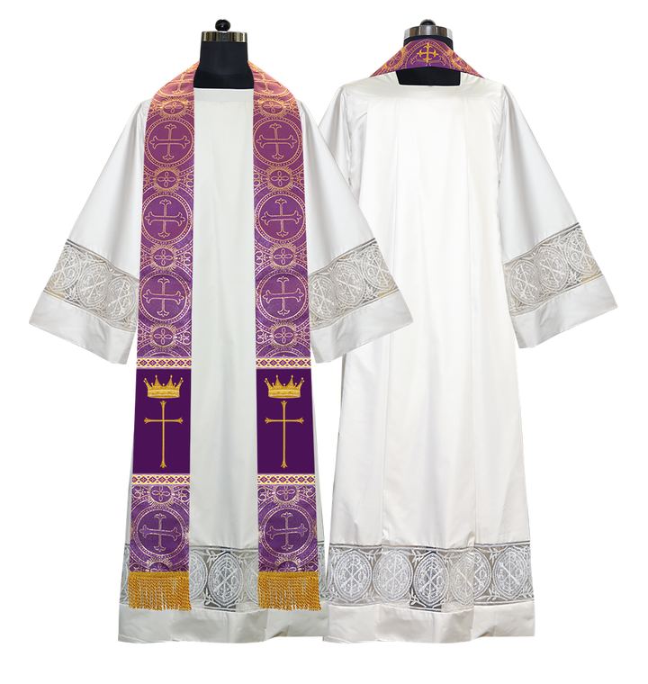 Pastor Clergy Stole with Spiritual Cross and Crown Embroidery