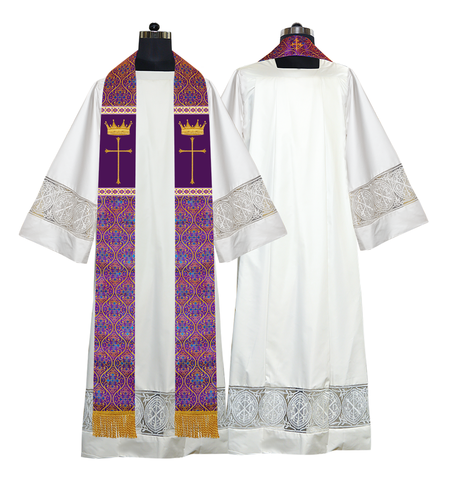 Pastor Clergy Stole with Spiritual Cross and Crown Embroidery