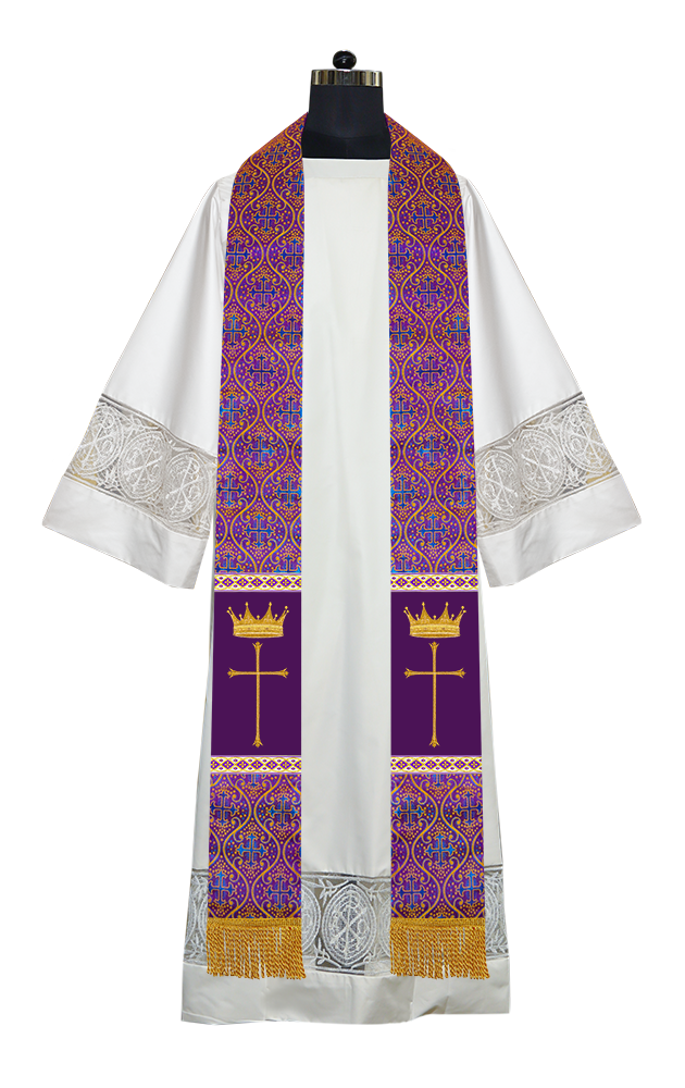 Pastor Clergy Stole with Spiritual Cross and Crown Embroidery