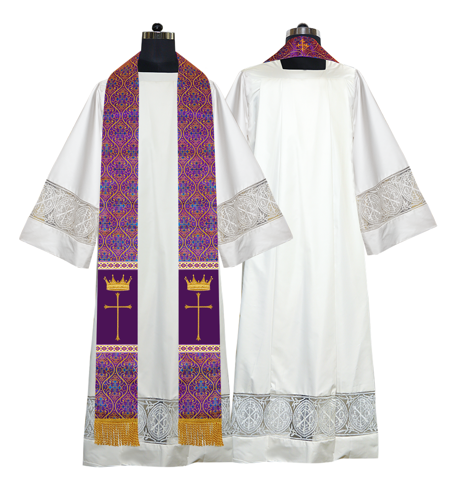 Pastor Clergy Stole with Spiritual Cross and Crown Embroidery