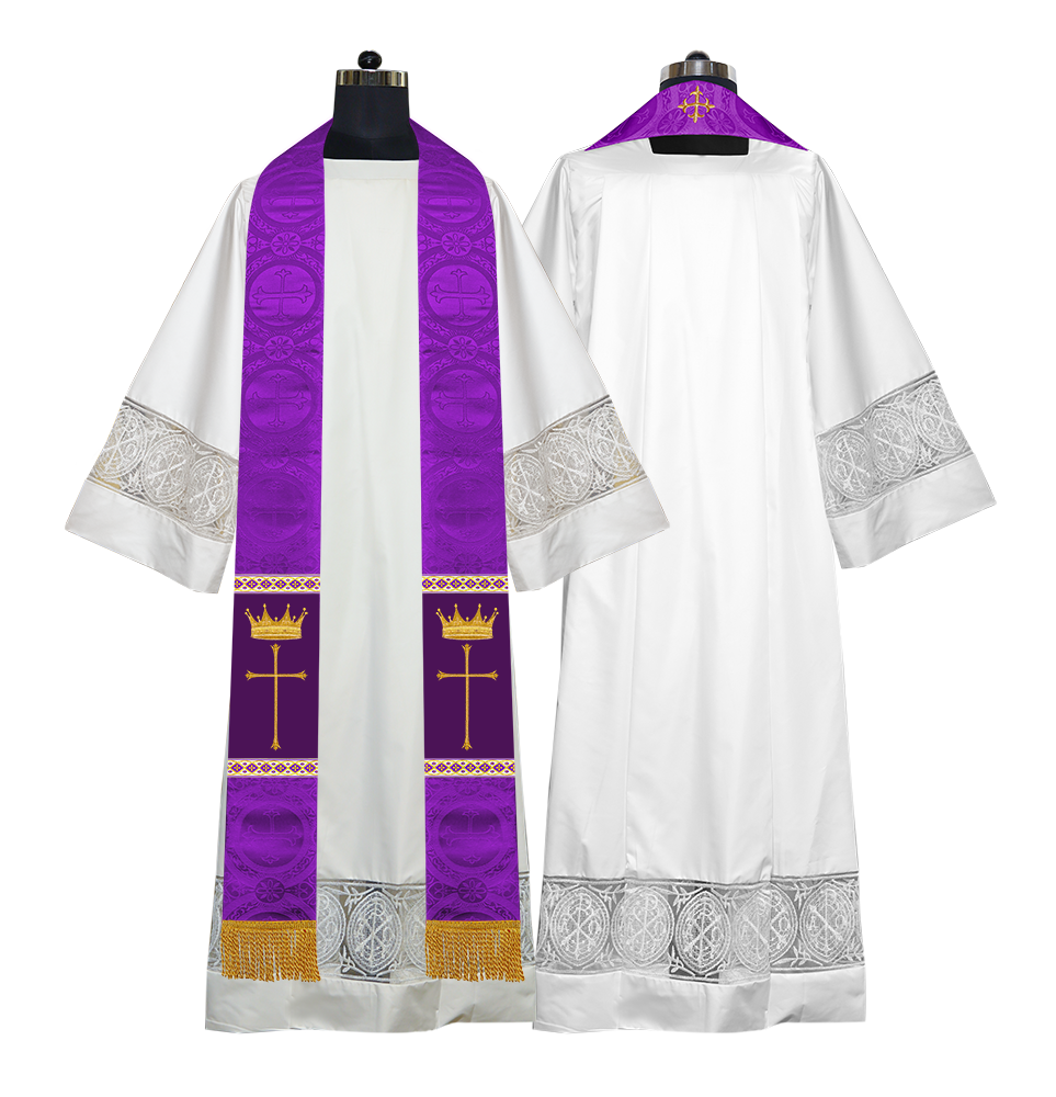 Pastor Clergy Stole with Spiritual Cross and Crown Embroidery