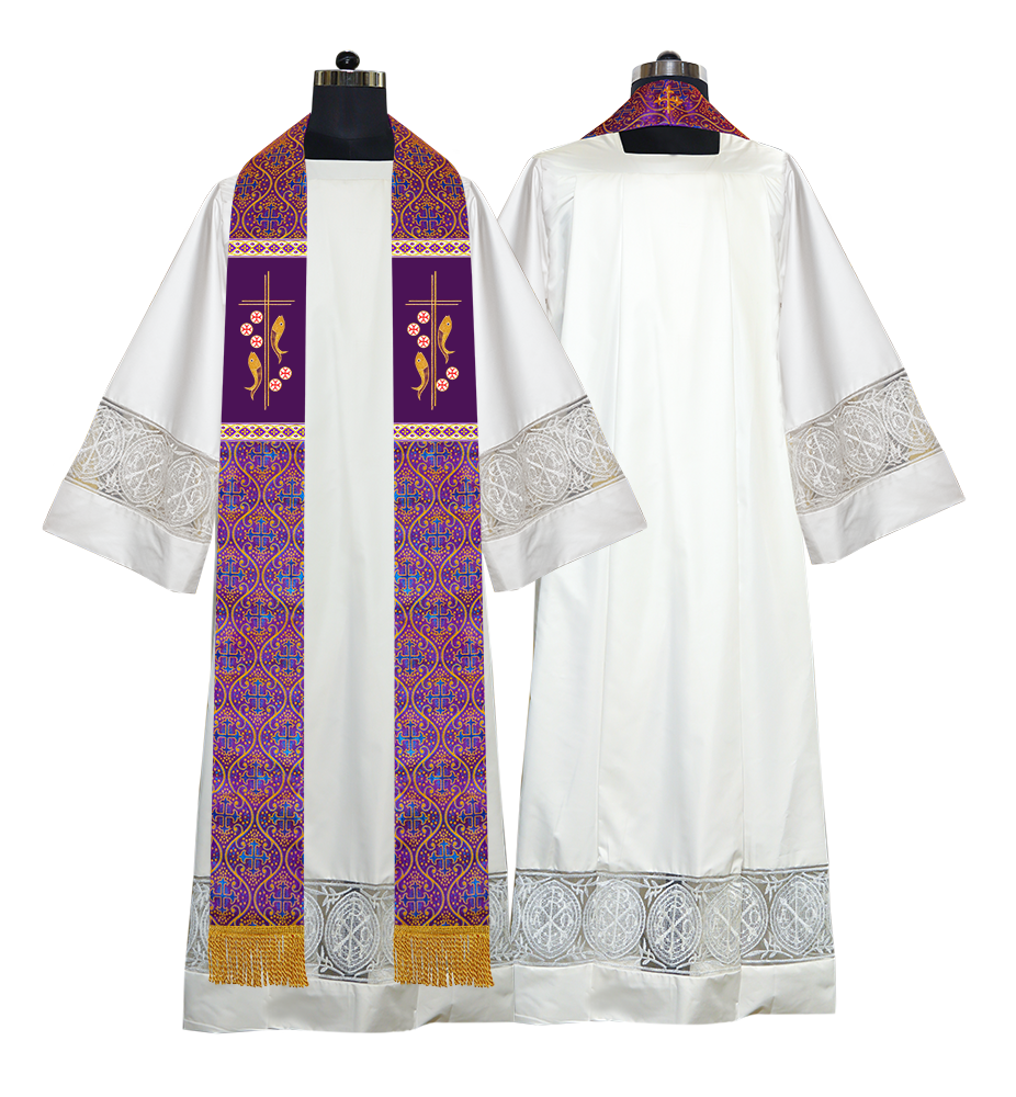 Clergy Stole with Embroidered Fish and Loaves