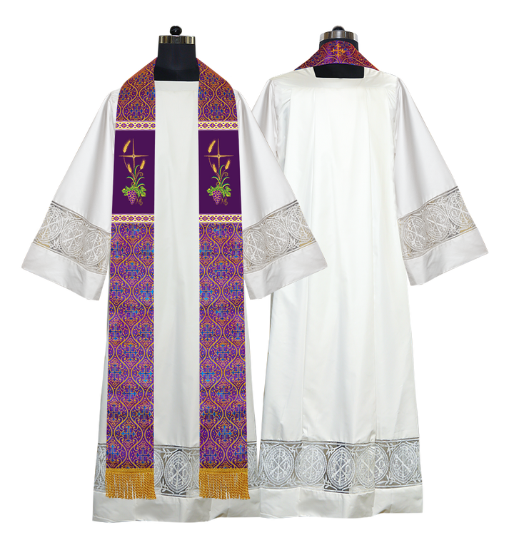 Handmade Clergy Stole with Spiritual Grapes and Wheat