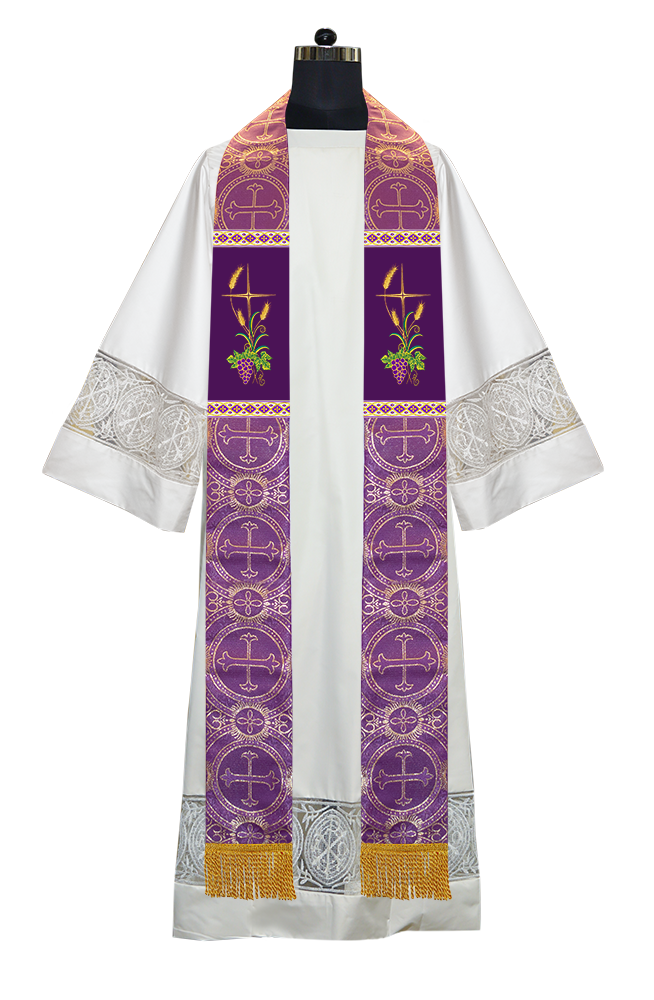 Handmade Clergy Stole with Spiritual Grapes and Wheat