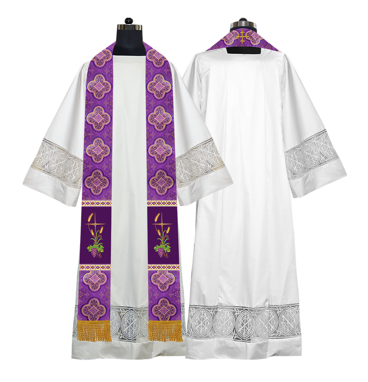 Handmade Clergy Stole with Spiritual Grapes and Wheat