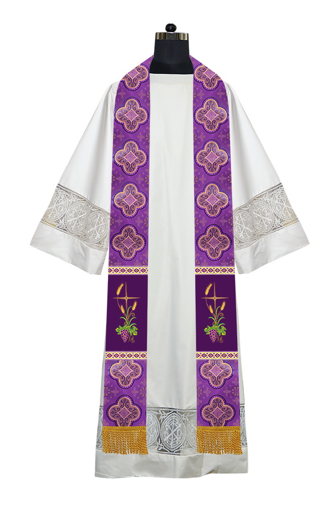 Handmade Clergy Stole with Spiritual Grapes and Wheat